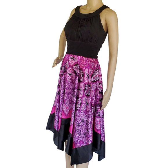 Melrose Black & Purple Scarf Skirt Dress Women's 8 Side Zipper Bra Insert - Picture 2 of 13
